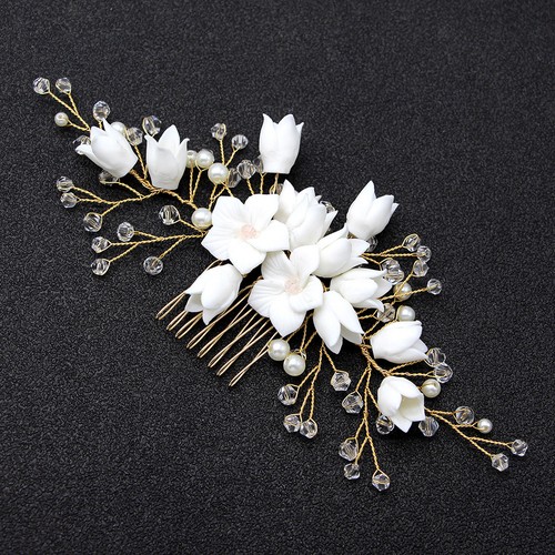Bridal hair comb white polymer - white,